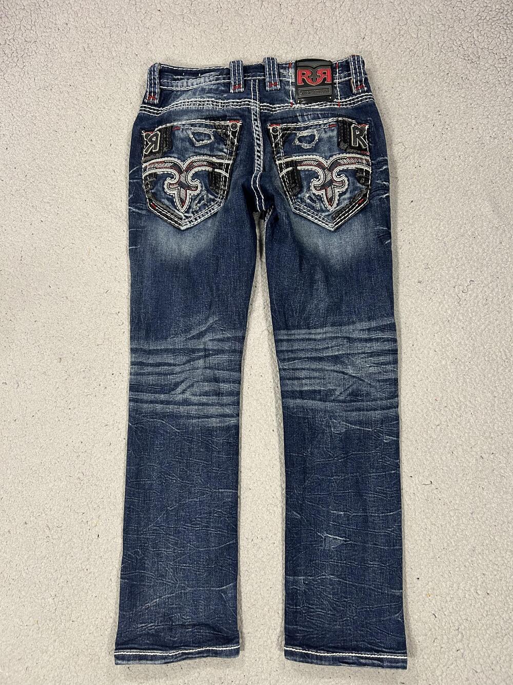 Rock Revival Lynx Slim Straight Jeans Mens 29x30 Blue Distressed Denim